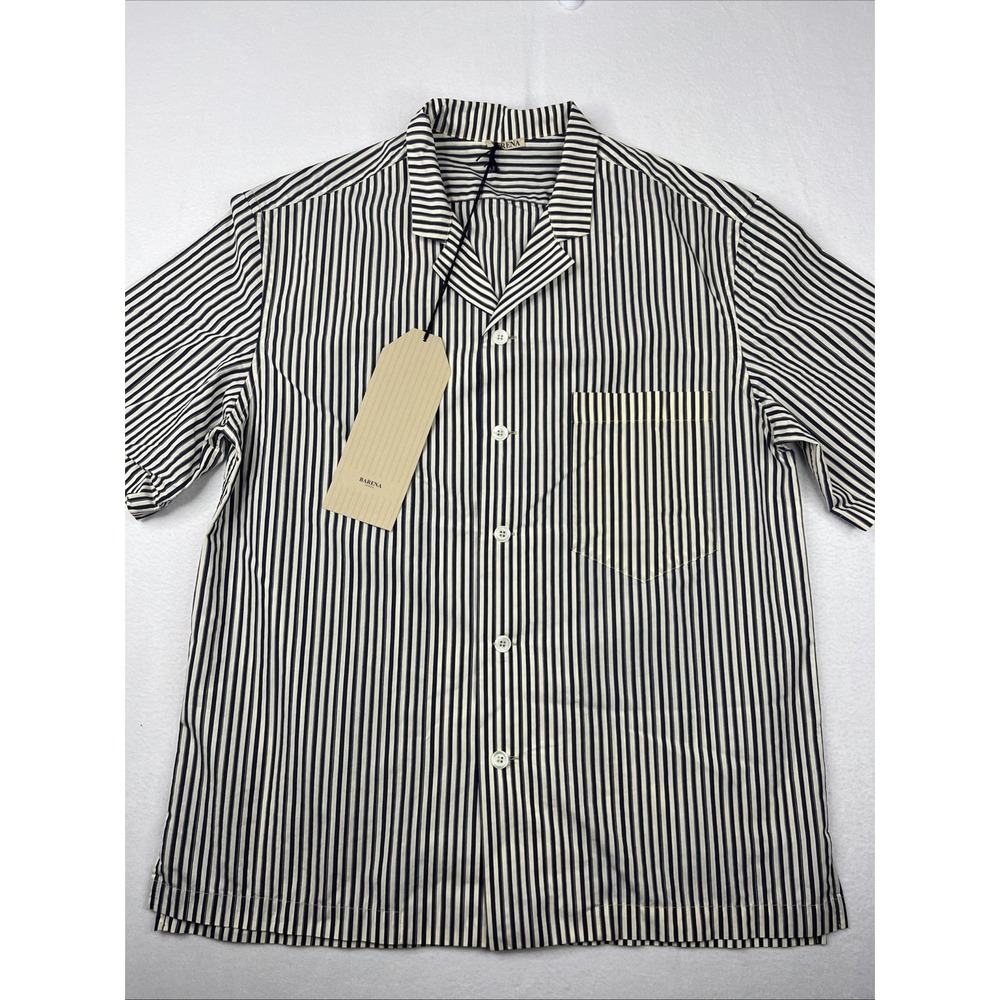 Barena Venezia Camicia Bagolo Shirt Mens 48 Med Navy Striped Cotton Nylon Italy